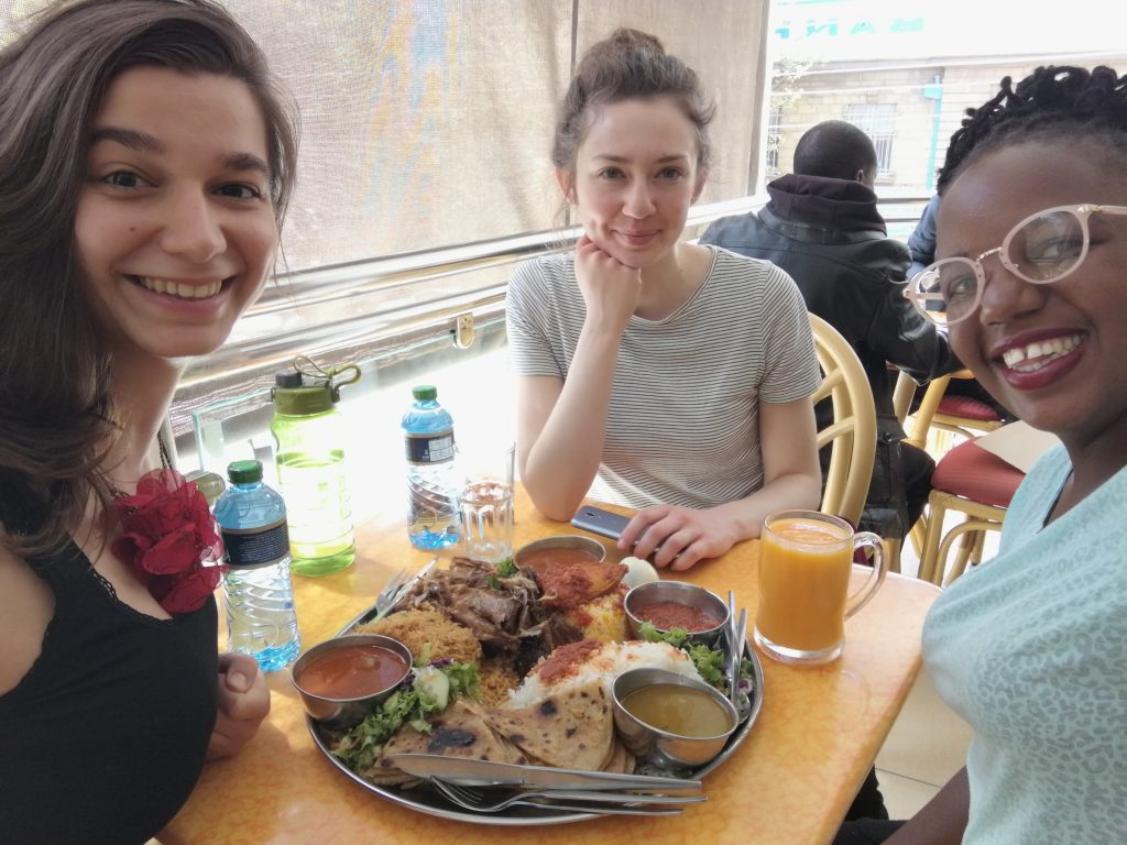 ena, Alice and Njeri having lunch in the centre of Nairobi