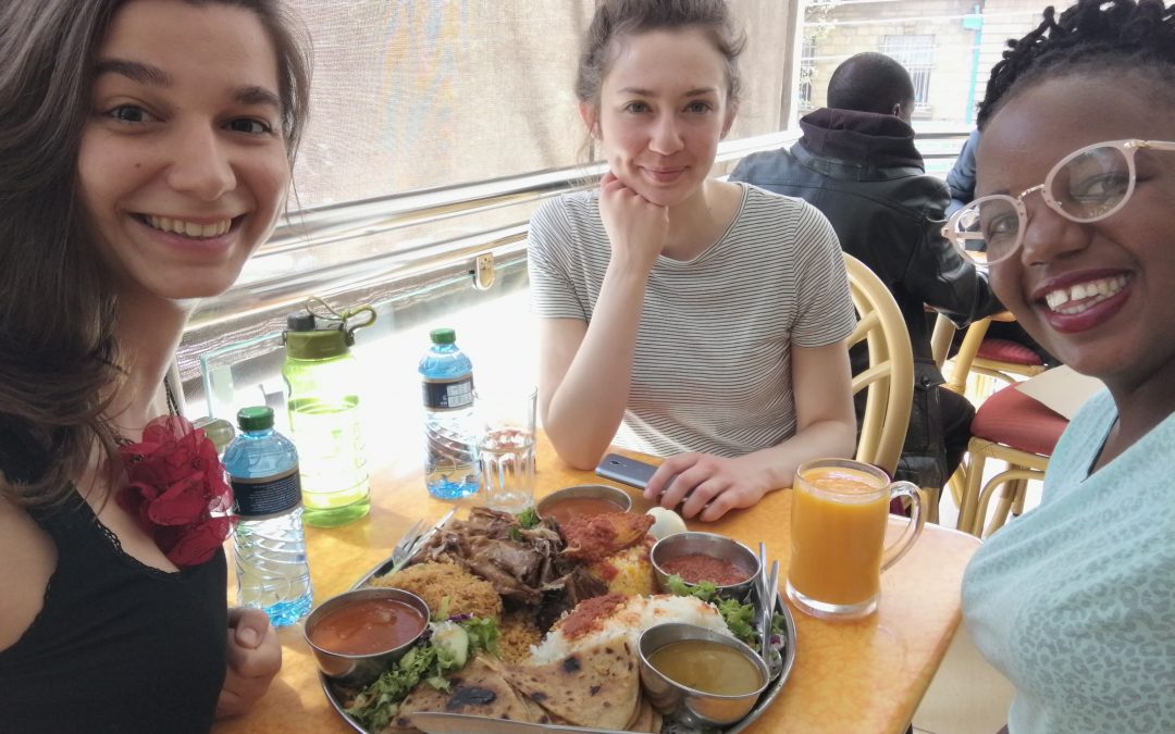 ena, Alice and Njeri having lunch in the centre of Nairobi