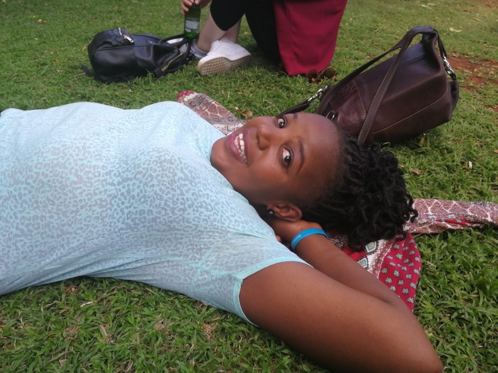 Njeri relaxing in the gardens of Nairobi National Museum